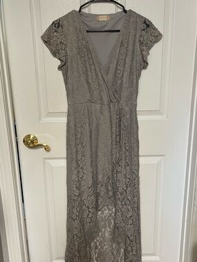 Altar'd State Gray Lace Wrap Maxi Dress